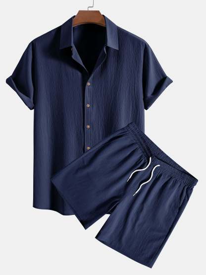 Wrinkled Textured Shirt & Shorts-Mitchell Shoes