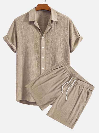 Wrinkled Textured Button Up Shirt & Shorts-Mitchell Shoes