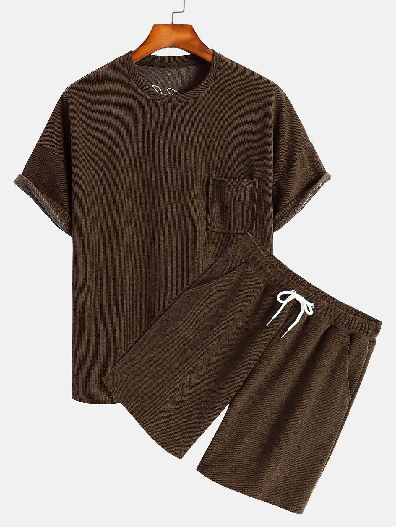 Dropped Shoulder Corduroy T-Shirt & Shorts-Mitchell Shoes