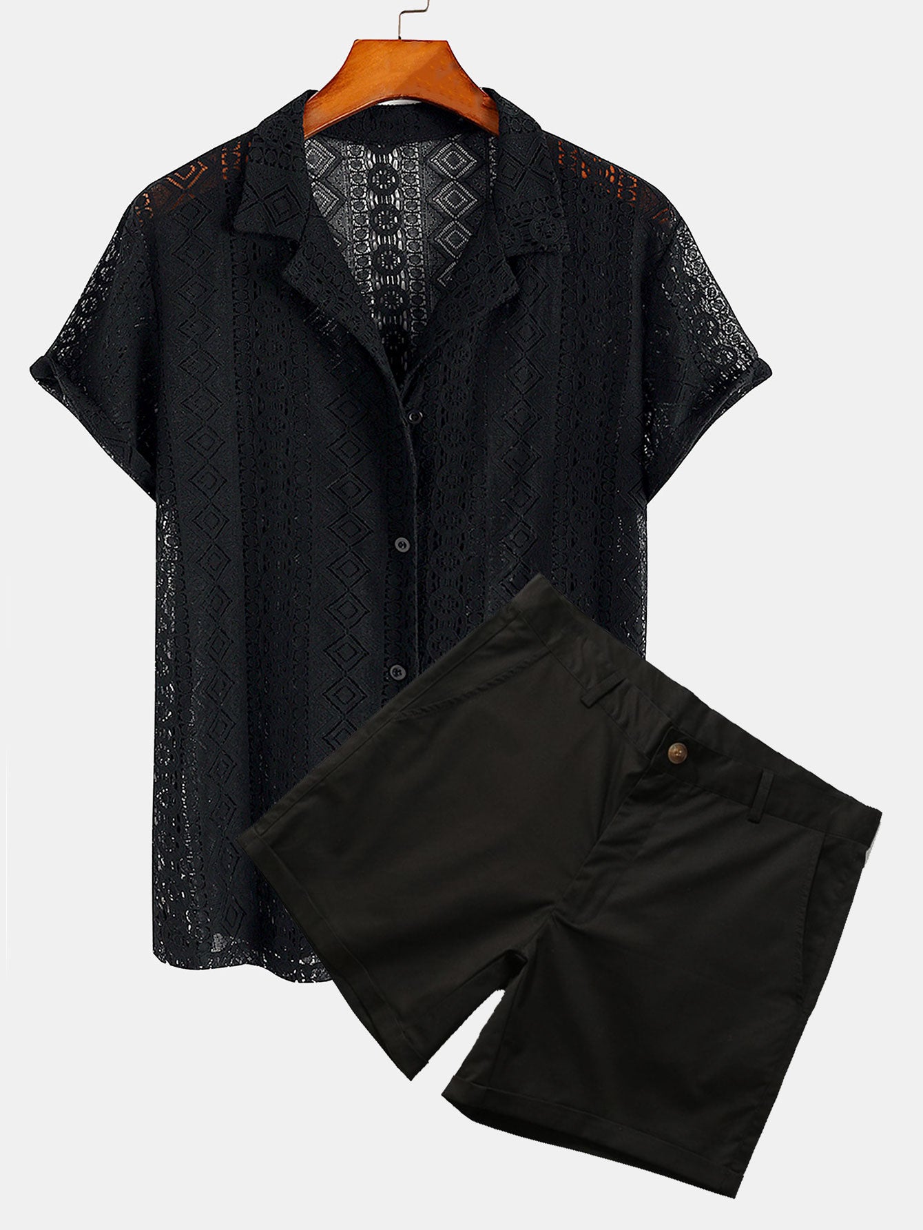 Geometry Textured Cuban Shirt & 3" Chino Shorts-Mitchell Shoes