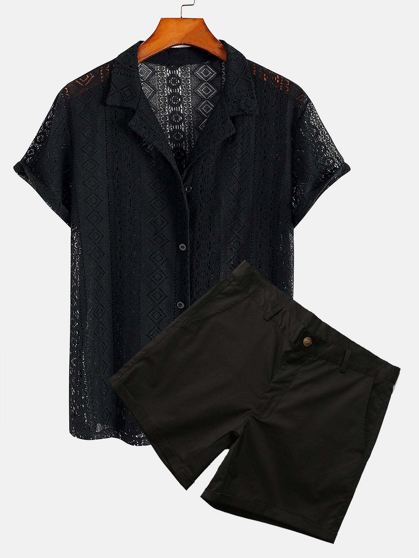 Geometry Textured Cuban Shirt & 3" Chino Shorts-Mitchell Shoes