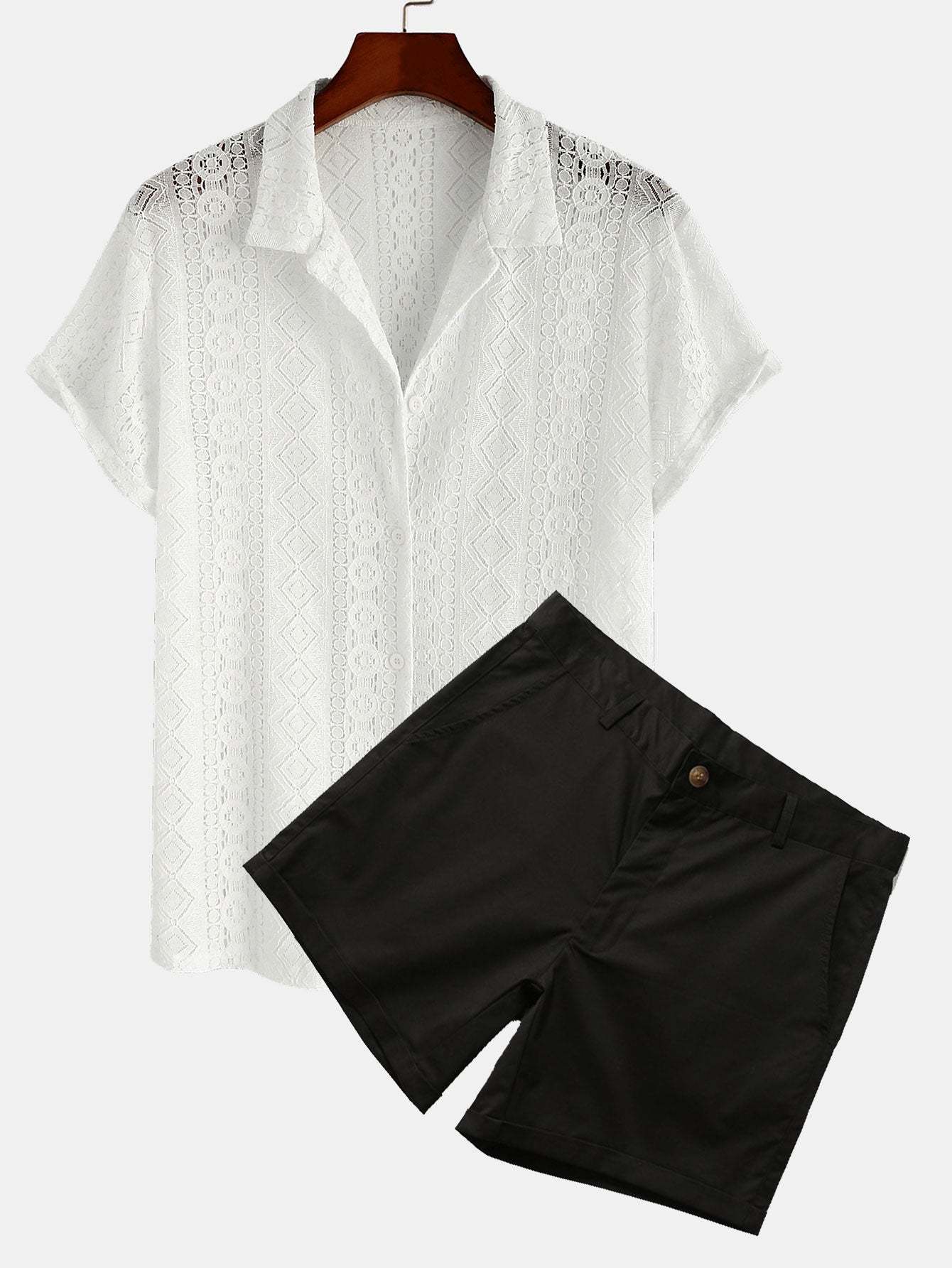 Geometry Textured Cuban Shirt & 3" Chino Shorts-Mitchell Shoes