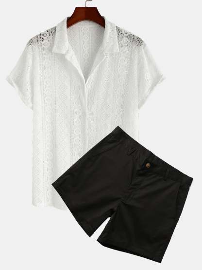 Geometry Textured Cuban Shirt & 3" Chino Shorts-Mitchell Shoes