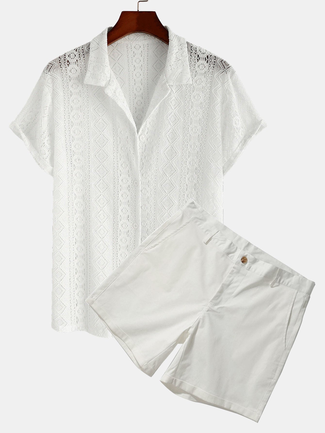 Geometry Textured Cuban Shirt & 3" Chino Shorts-Mitchell Shoes