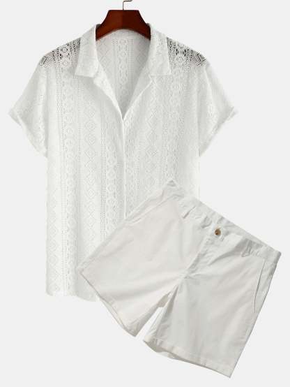 Geometry Textured Cuban Shirt & 3" Chino Shorts-Mitchell Shoes