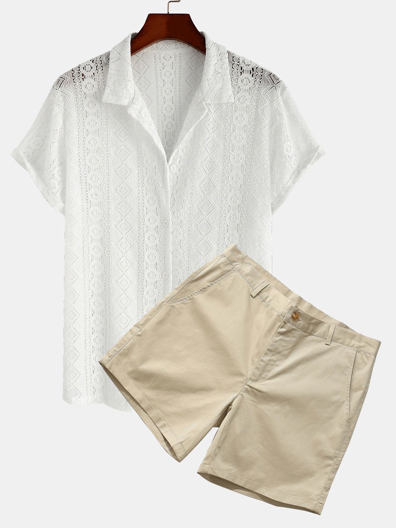 Geometry Textured Cuban Shirt & 3" Chino Shorts-Mitchell Shoes