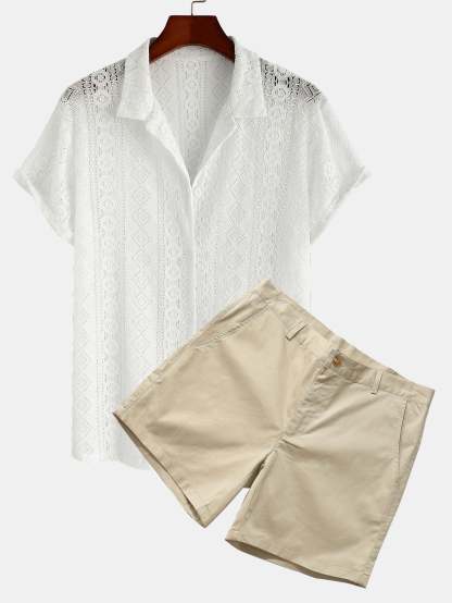 Geometry Textured Cuban Shirt & 3" Chino Shorts-Mitchell Shoes