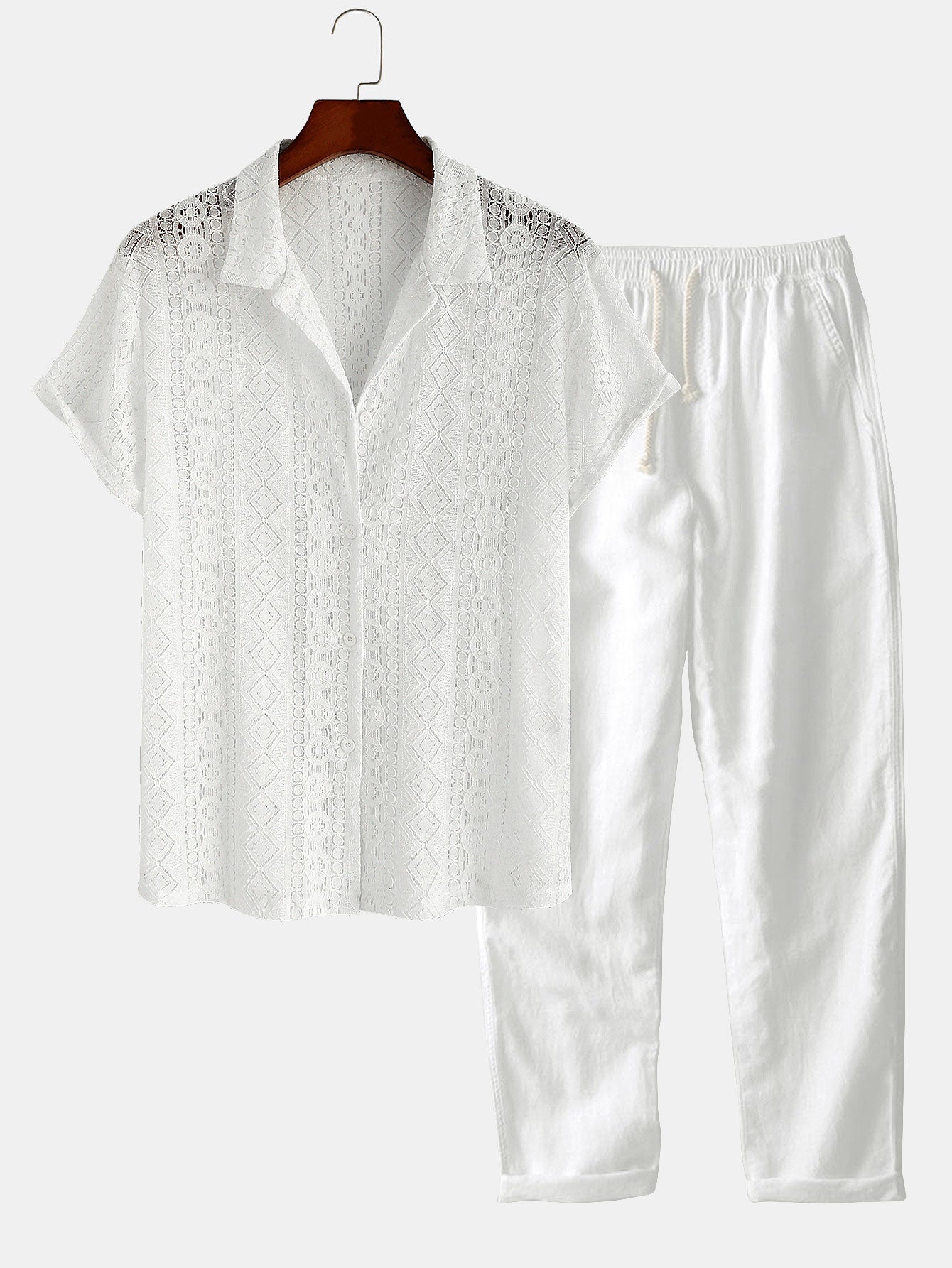 Geometry Textured Cuban Shirt & Straight Leg Linen Pants-Mitchell Shoes