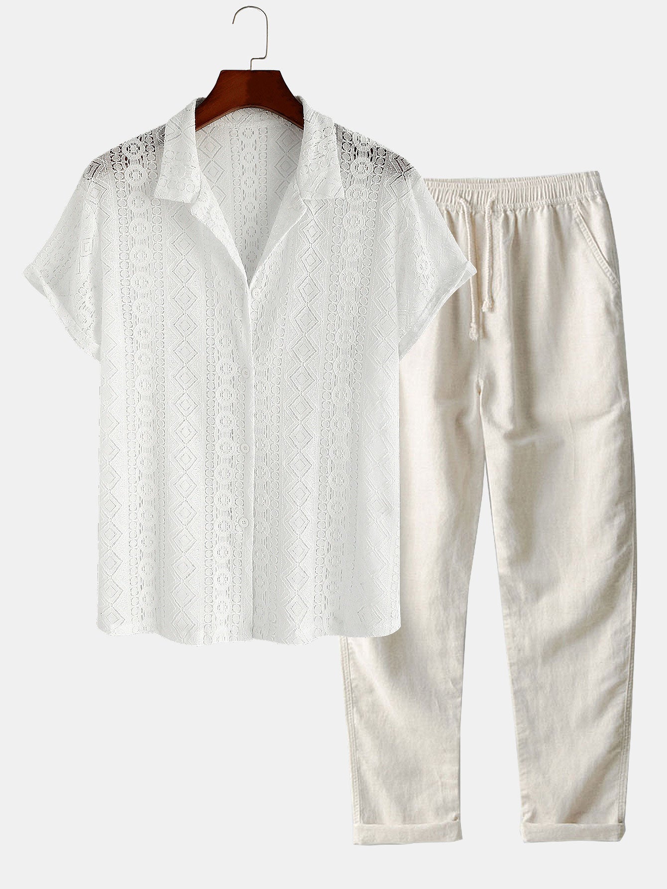 Geometry Textured Cuban Shirt & Straight Leg Linen Pants-Mitchell Shoes