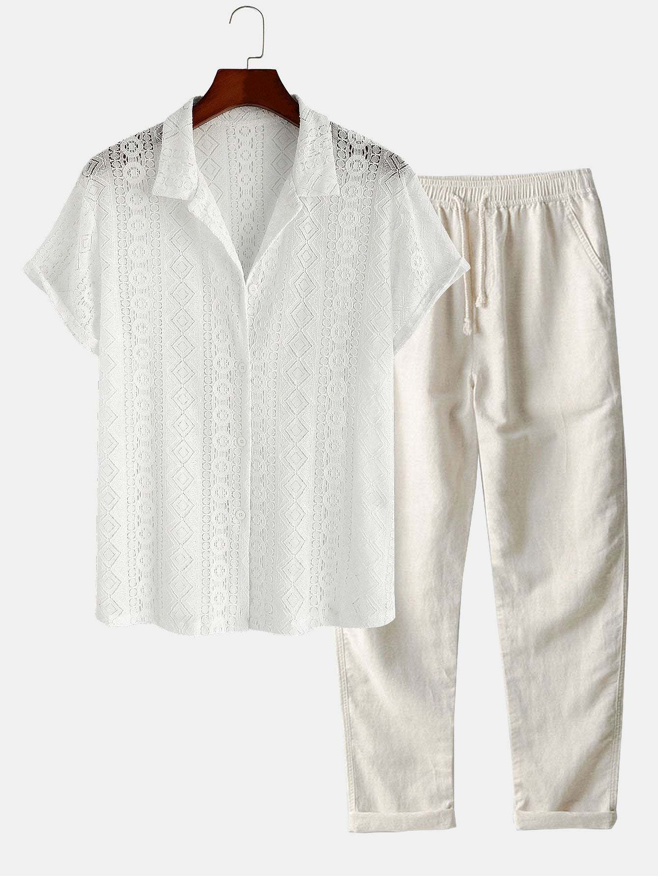 Geometry Textured Cuban Shirt & Straight Leg Linen Pants-Mitchell Shoes