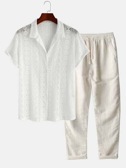 Geometry Textured Cuban Shirt & Straight Leg Linen Pants-Mitchell Shoes