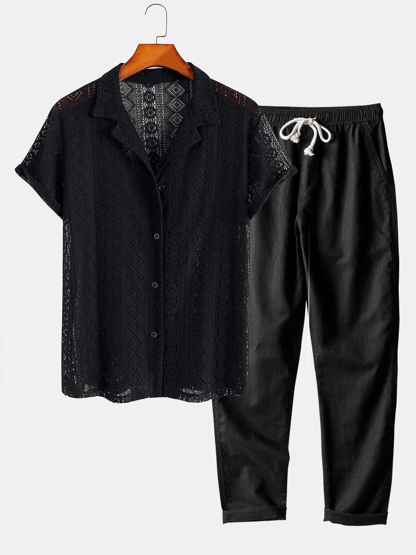 Geometry Textured Cuban Shirt & Straight Leg Linen Pants-Mitchell Shoes