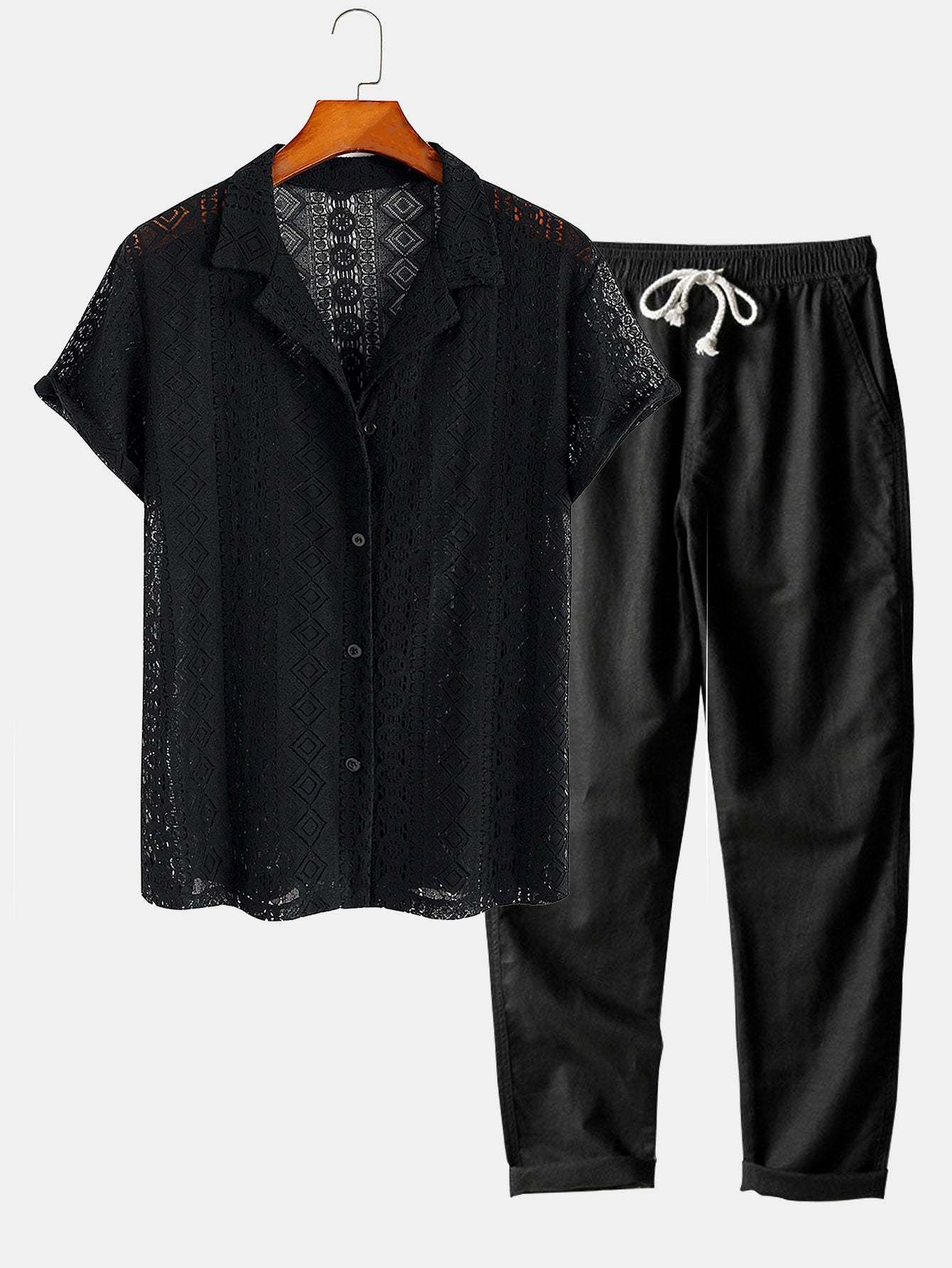 Geometry Textured Cuban Shirt & Straight Leg Linen Pants-Mitchell Shoes