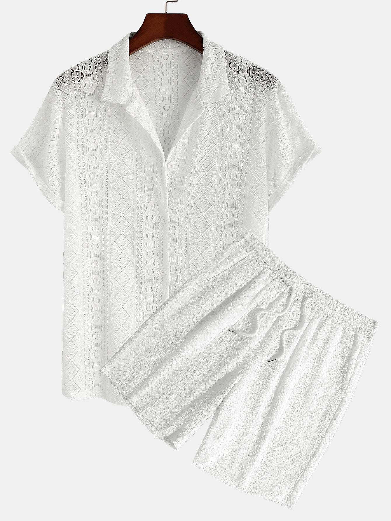 Geometry Textured Cuban Shirt & Shorts-Mitchell Shoes
