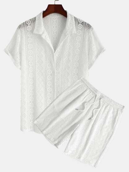Geometry Textured Cuban Shirt & Shorts-Mitchell Shoes
