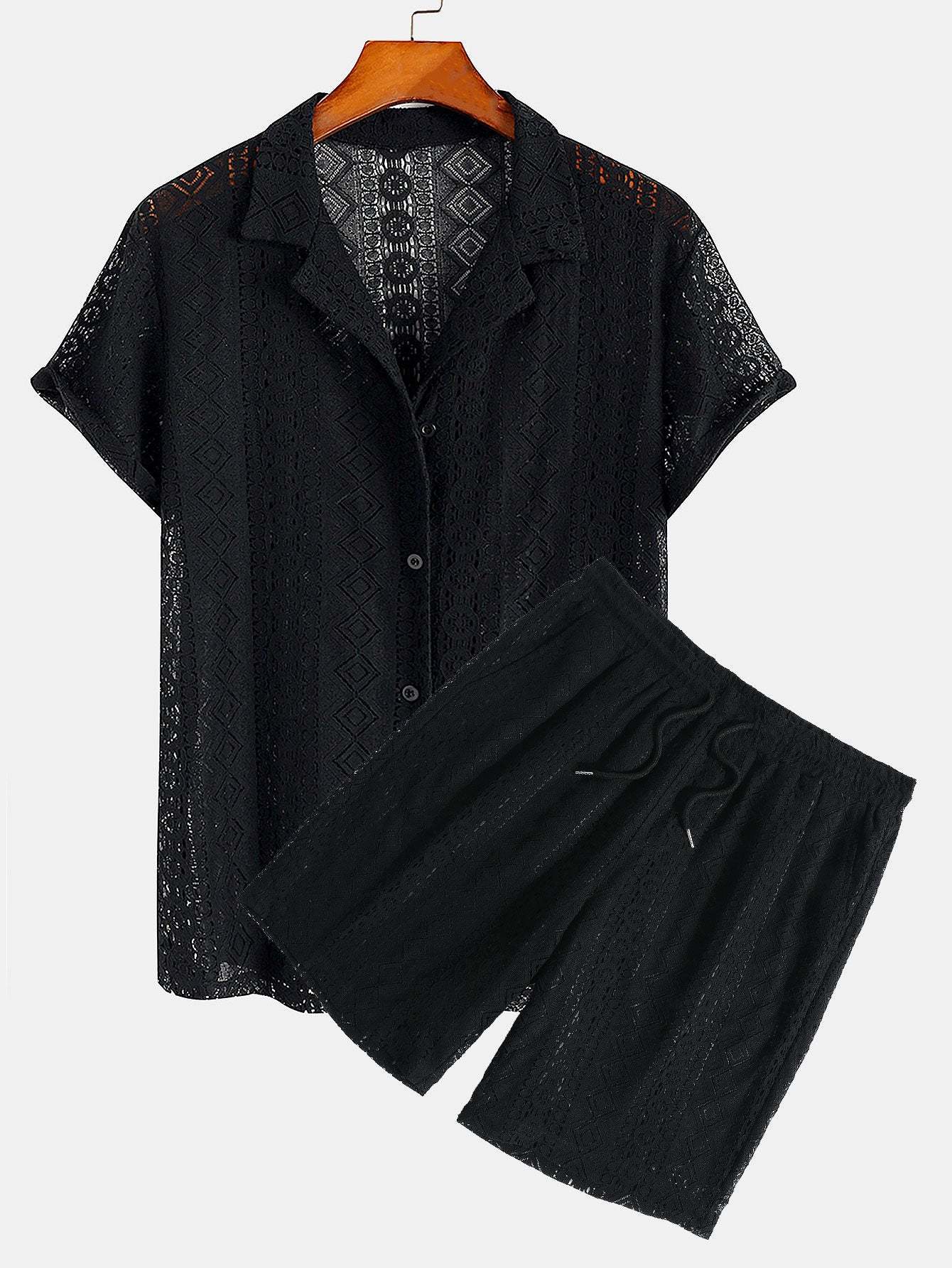 Geometry Textured Cuban Shirt & Shorts-Mitchell Shoes