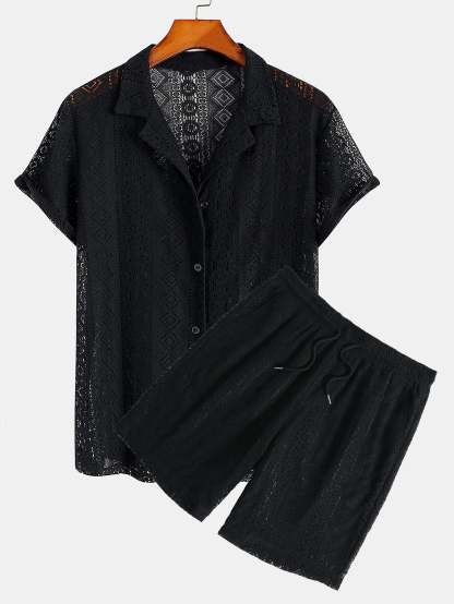 Geometry Textured Cuban Shirt & Shorts-Mitchell Shoes