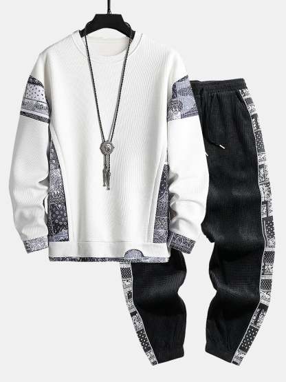 Paisley Print Panel Waffle Sweatshirt & Corduroy Paisley Print Panel Pants-Mitchell Shoes