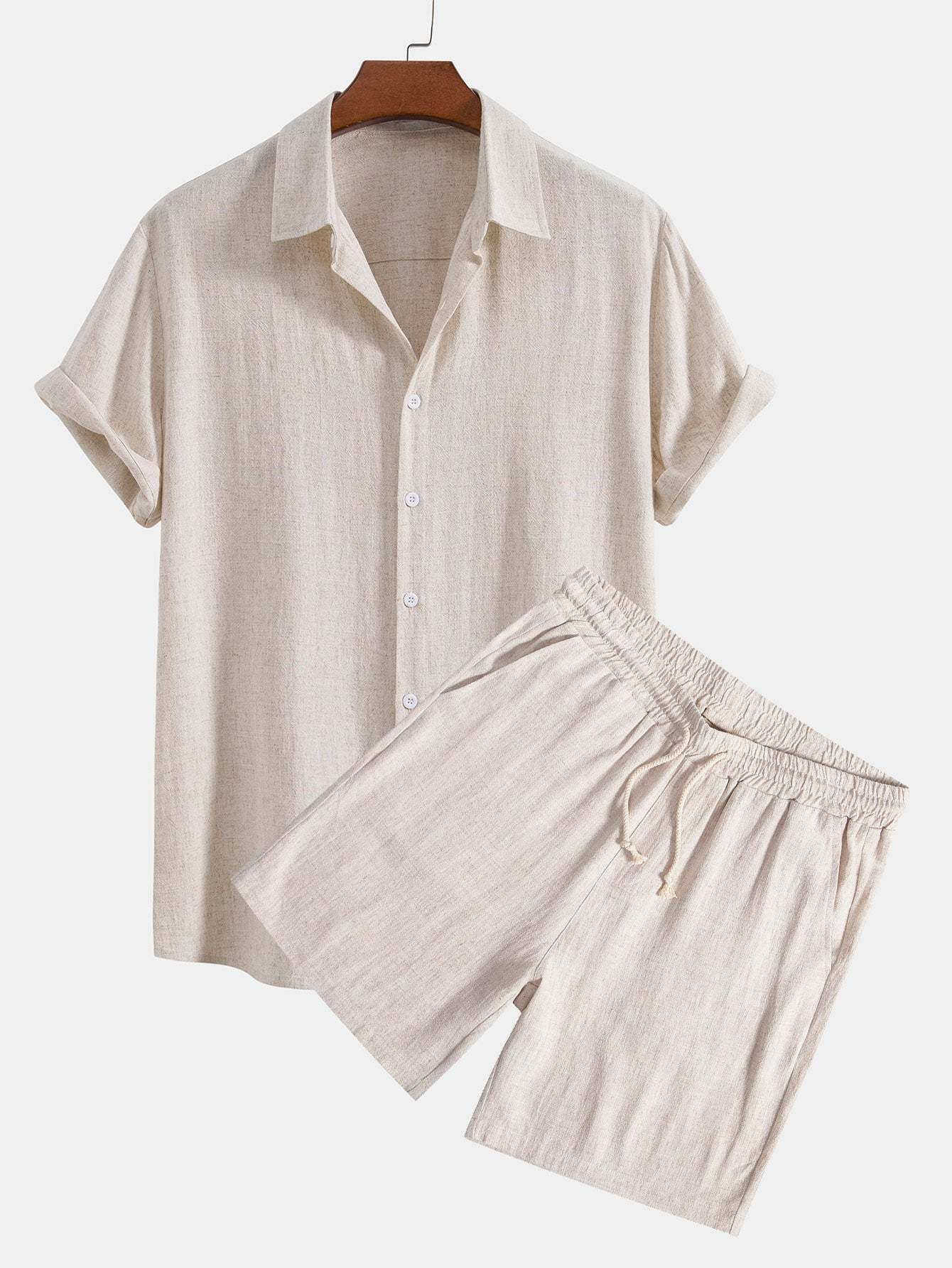 Linen Rayon Blend Button Up Shirt & Shorts-Mitchell Shoes