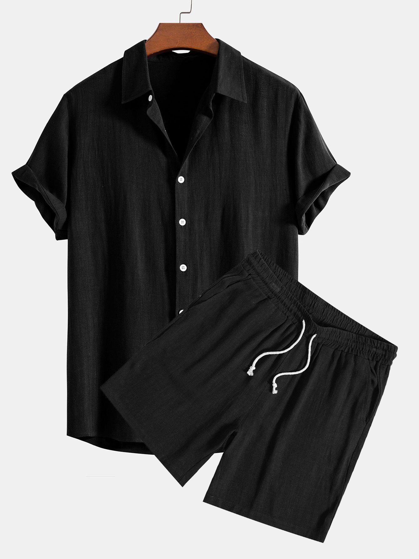 Linen Rayon Blend Button Up Shirt & Shorts-Mitchell Shoes