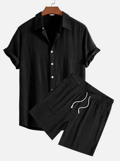 Linen Rayon Blend Button Up Shirt & Shorts-Mitchell Shoes
