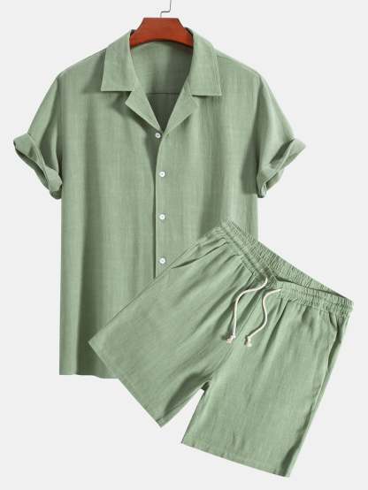 Linen Rayon Blend Cuban Shirt & Shorts-Mitchell Shoes