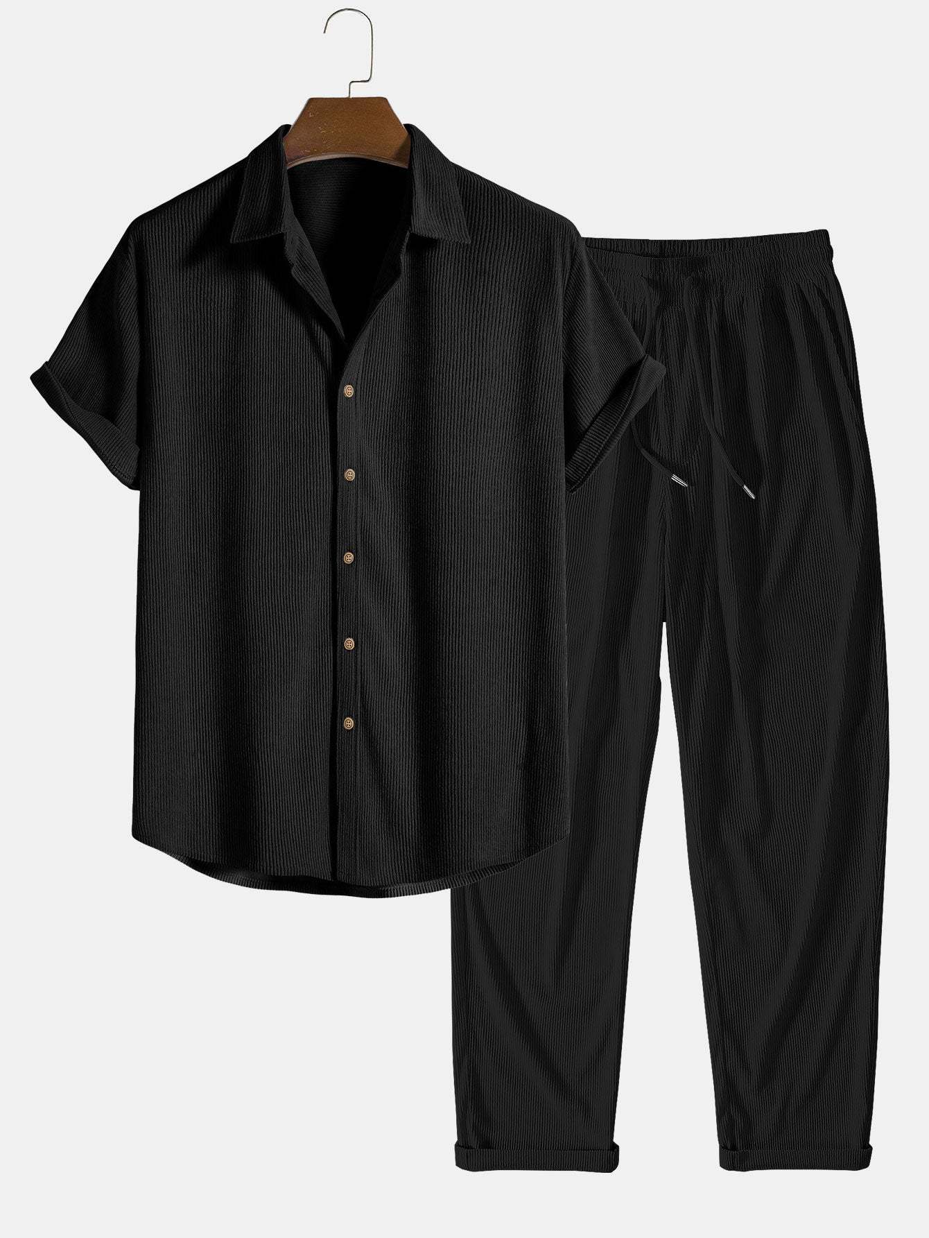 Corduroy Button Up Short Sleeved Shirt & Straight Leg Corduroy Pants-Mitchell Shoes