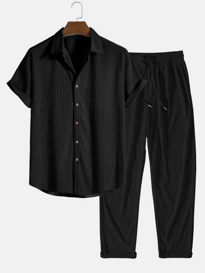 Corduroy Button Up Short Sleeved Shirt & Straight Leg Corduroy Pants-Mitchell Shoes