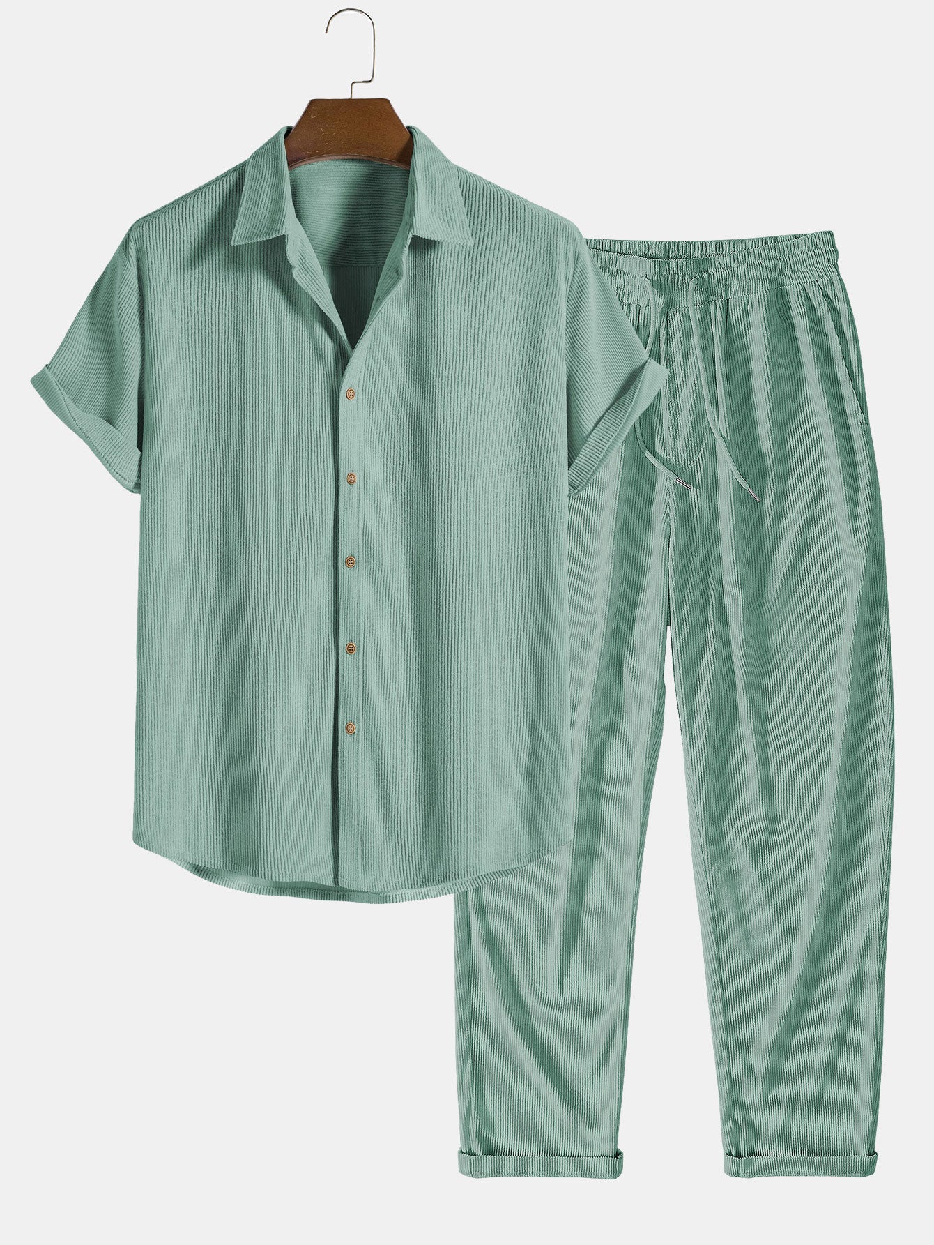 Corduroy Button Up Short Sleeved Shirt & Straight Leg Corduroy Pants-Mitchell Shoes