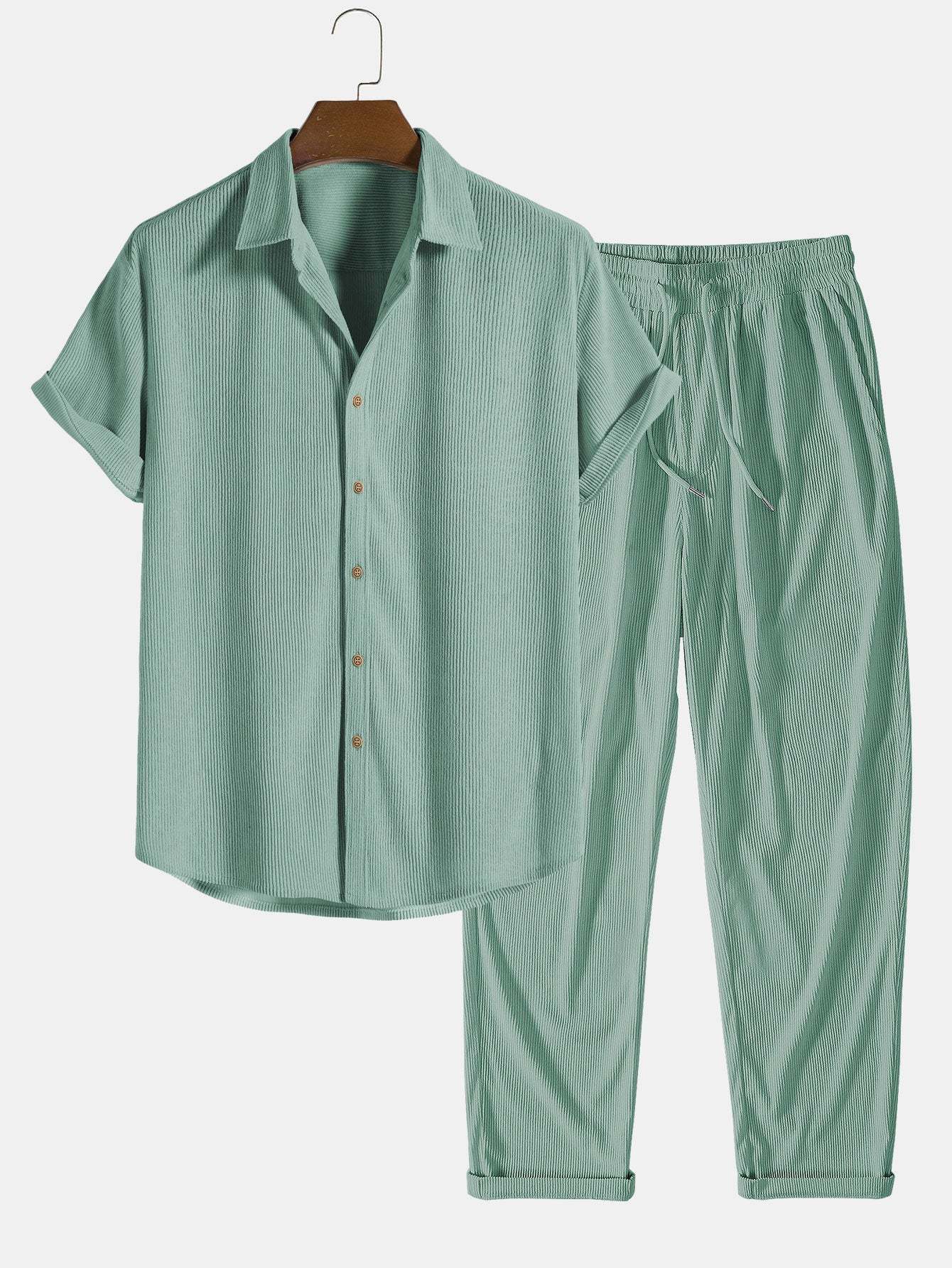 Corduroy Button Up Short Sleeved Shirt & Straight Leg Corduroy Pants-Mitchell Shoes