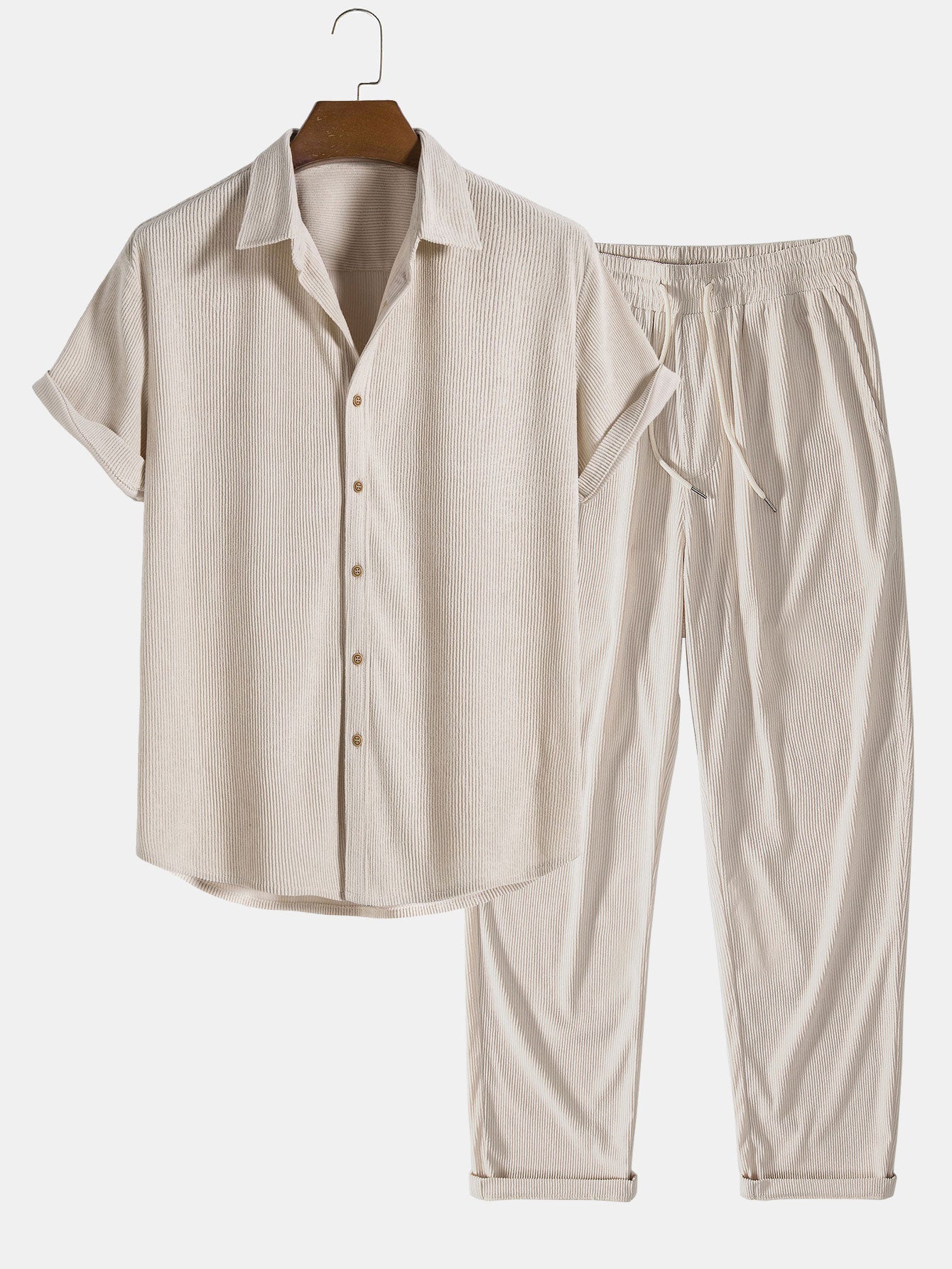 Corduroy Button Up Short Sleeved Shirt & Straight Leg Corduroy Pants-Mitchell Shoes