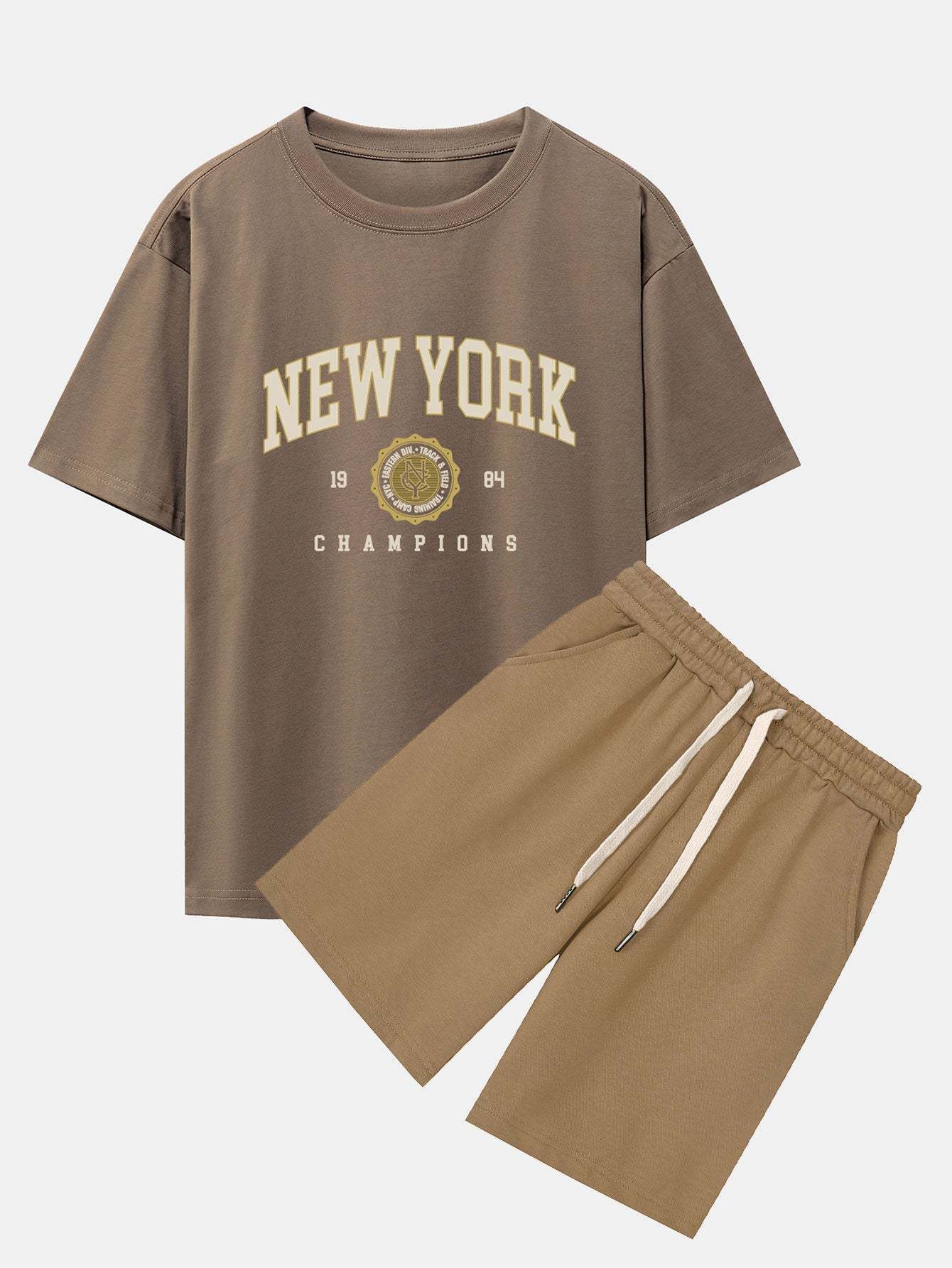 New York Varsity Print Heavy Weight Oversize T-Shirt & Jersey Shorts-Mitchell Shoes