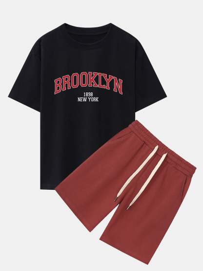 Brooklyn Print Drop Shoulder Oversize T-Shirt & Jersey Shorts-Mitchell Shoes