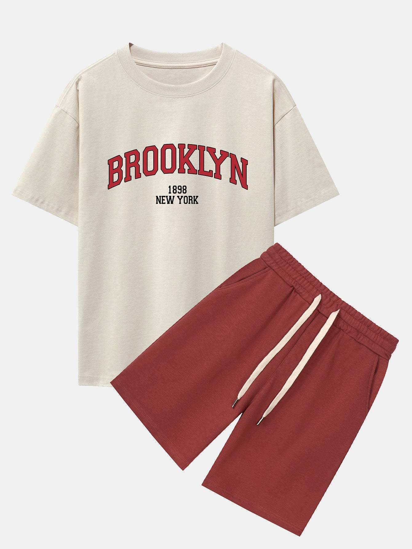 Brooklyn Print Drop Shoulder Oversize T-Shirt & Jersey Shorts-Mitchell Shoes