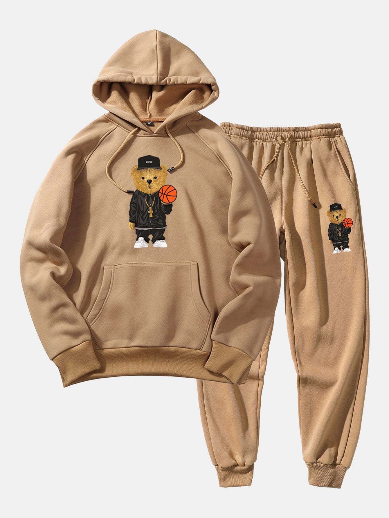 Basketball Bear Print Hoodie & Jogger Pants-Mitchell Shoes