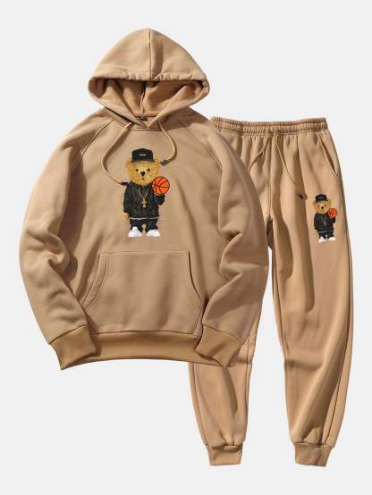 Basketball Bear Print Hoodie & Jogger Pants-Mitchell Shoes