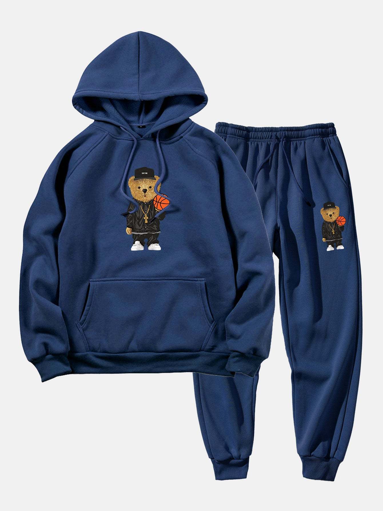 Basketball Bear Print Hoodie & Jogger Pants-Mitchell Shoes