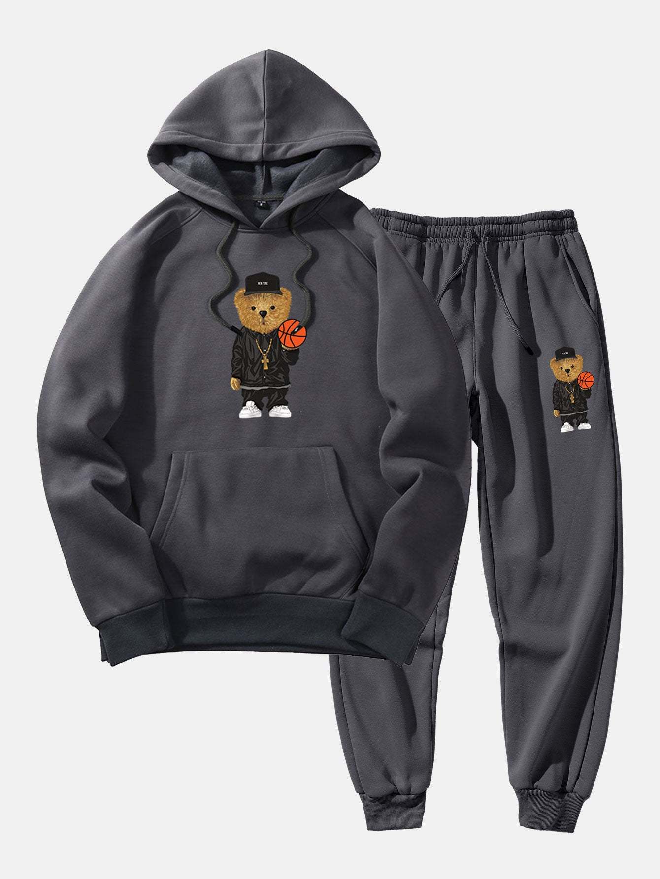 Basketball Bear Print Hoodie & Jogger Pants-Mitchell Shoes