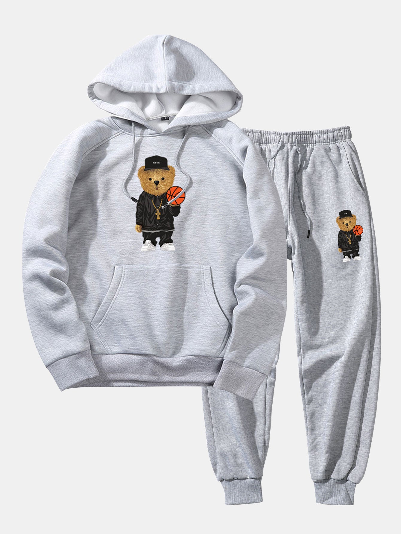 Basketball Bear Print Hoodie & Jogger Pants-Mitchell Shoes
