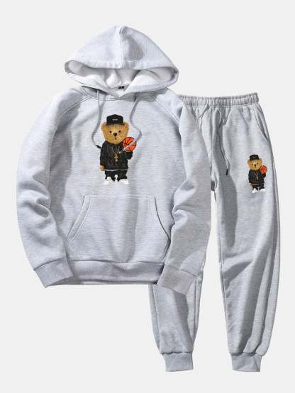 Basketball Bear Print Hoodie & Jogger Pants-Mitchell Shoes