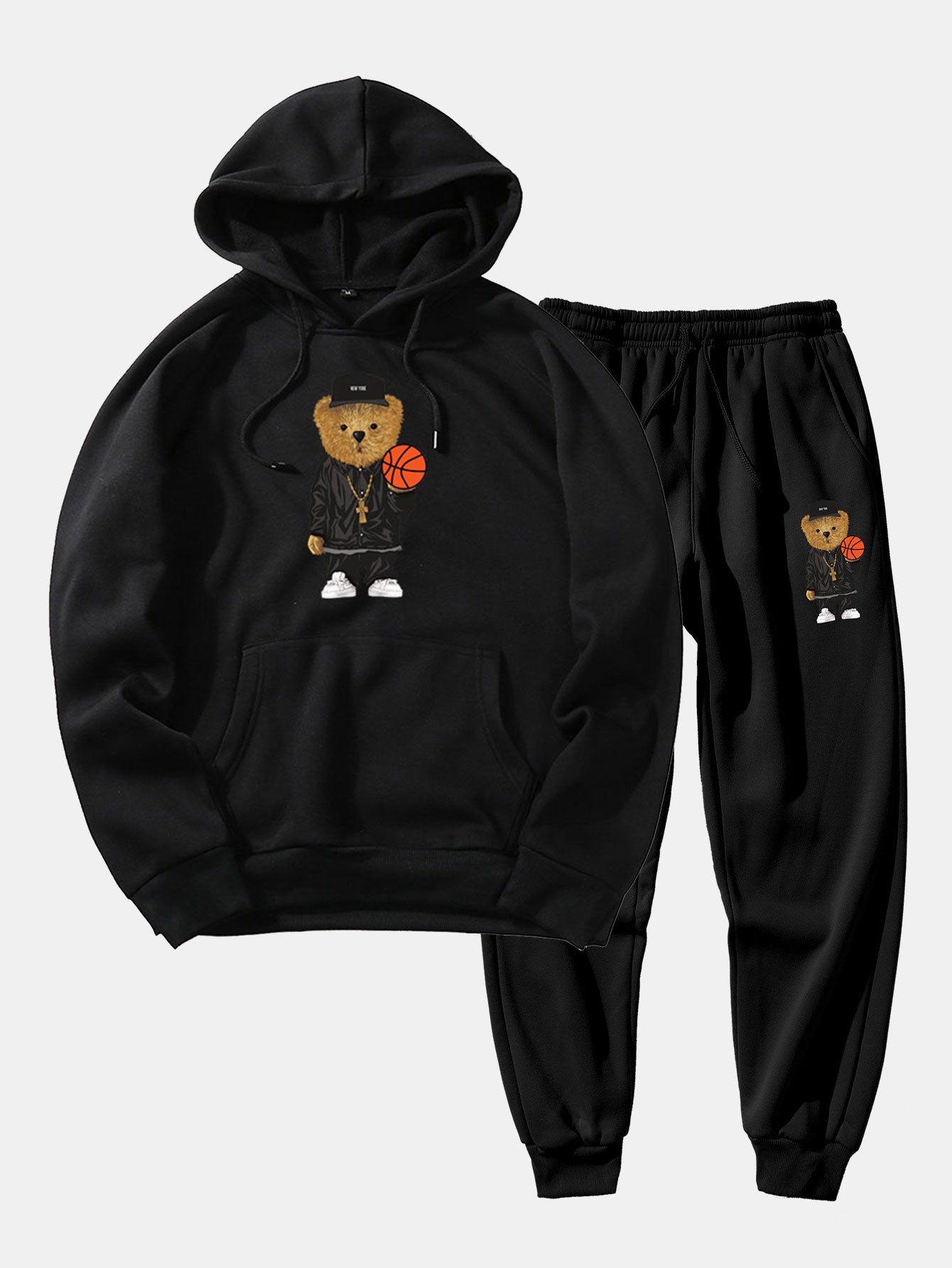 Basketball Bear Print Hoodie & Jogger Pants-Mitchell Shoes