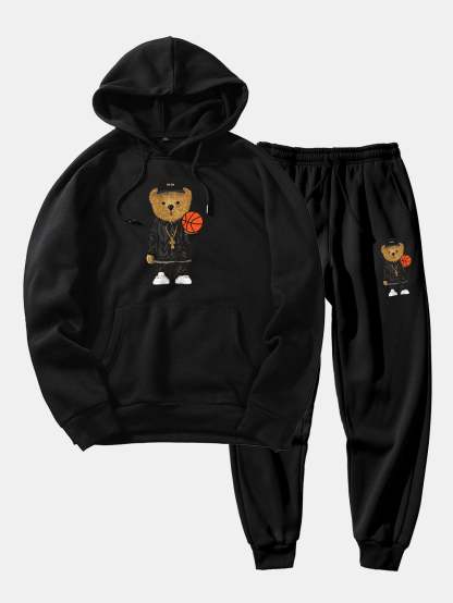 Basketball Bear Print Hoodie & Jogger Pants-Mitchell Shoes