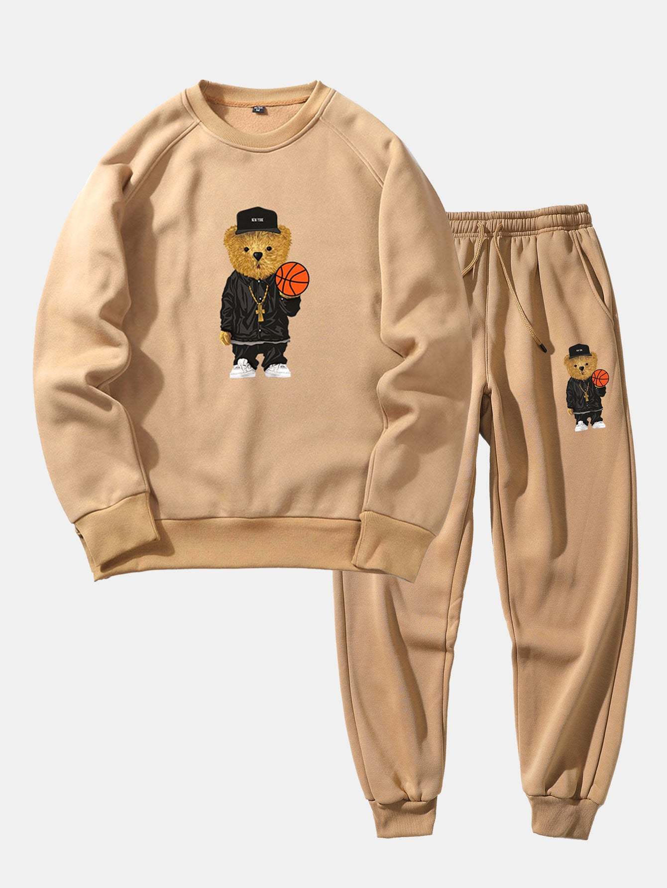 Basketball Bear Print Sweatshirt & Jogger Pants-Mitchell Shoes