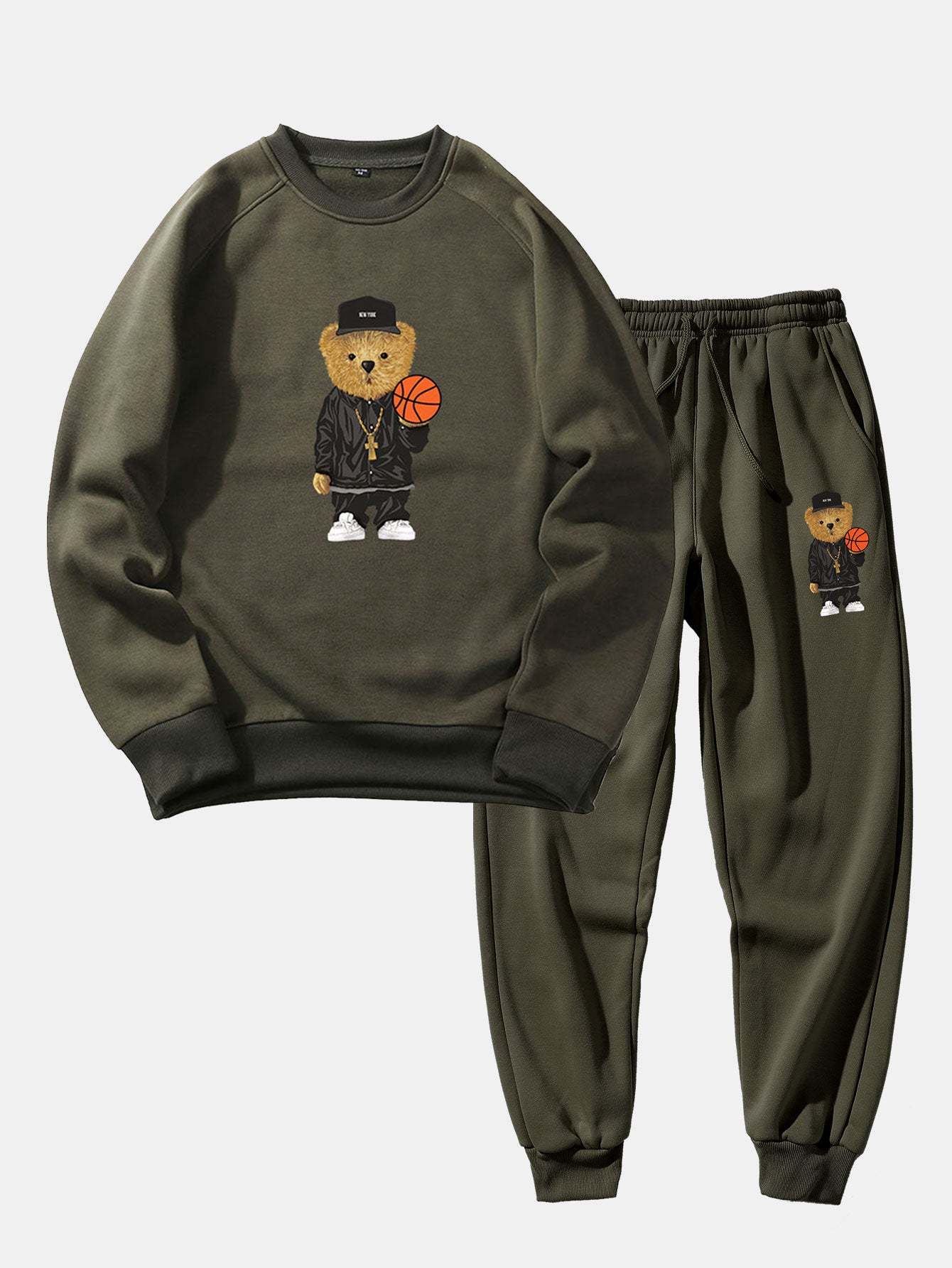 Basketball Bear Print Sweatshirt & Jogger Pants-Mitchell Shoes