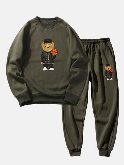 Basketball Bear Print Sweatshirt & Jogger Pants-Mitchell Shoes