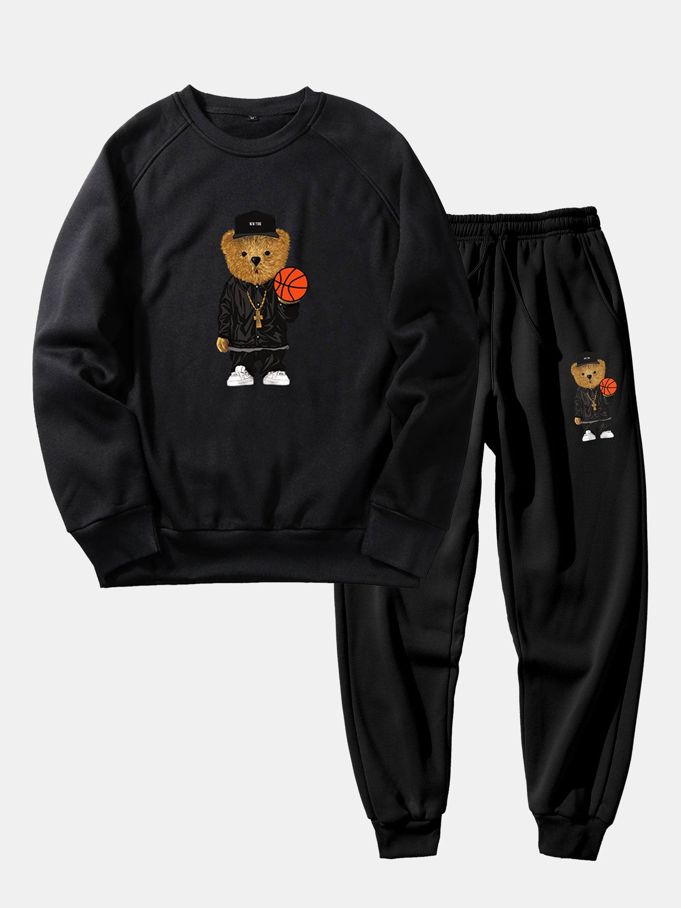 Basketball Bear Print Sweatshirt & Jogger Pants-Mitchell Shoes