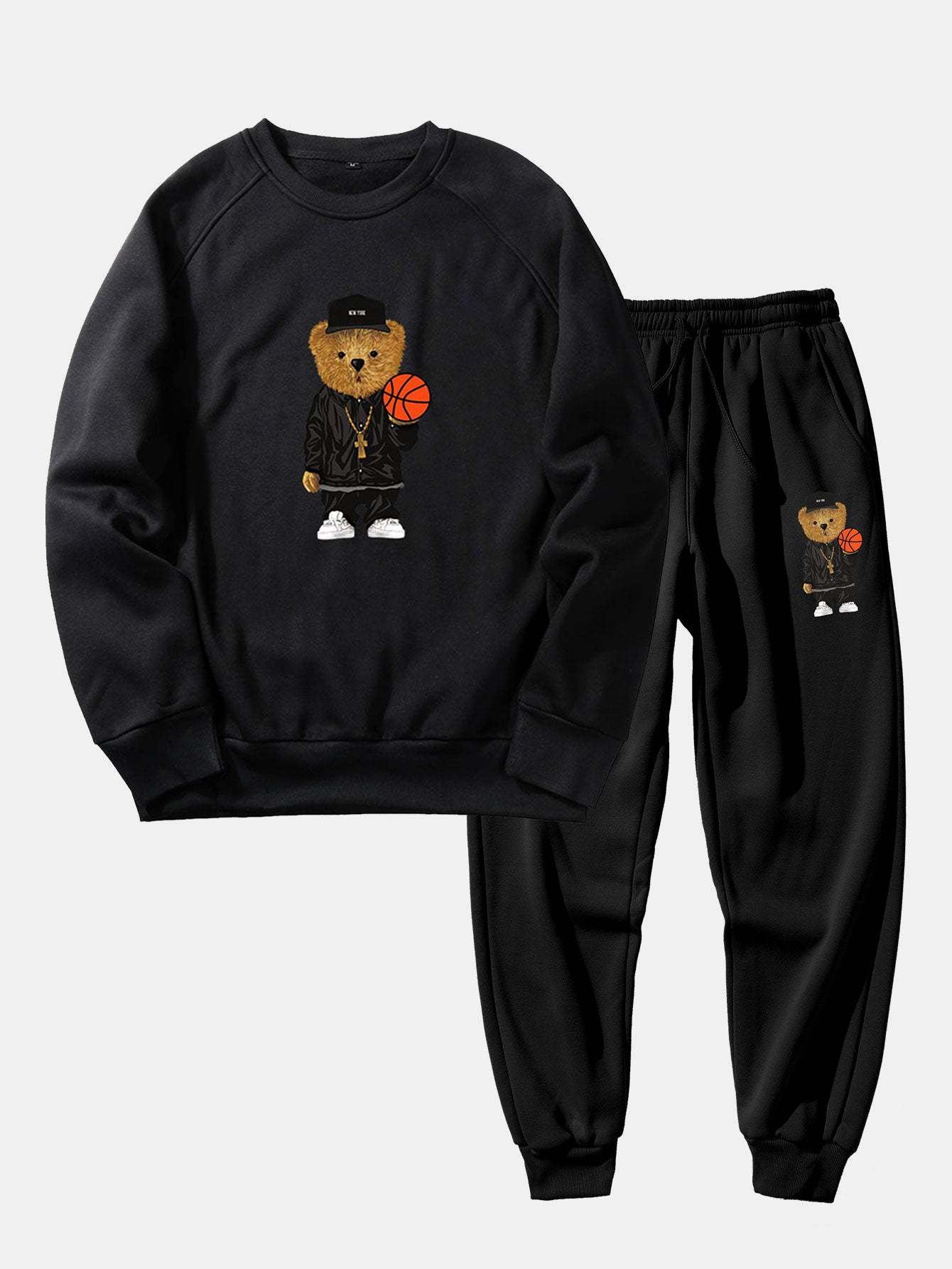 Basketball Bear Print Sweatshirt & Jogger Pants-Mitchell Shoes