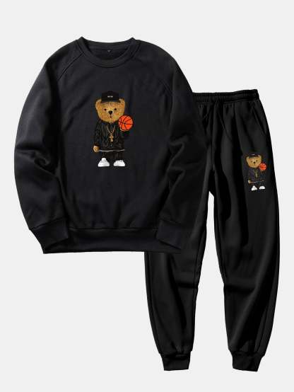Basketball Bear Print Sweatshirt & Jogger Pants-Mitchell Shoes