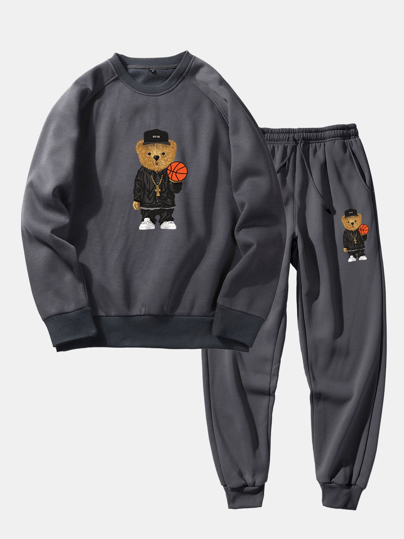 Basketball Bear Print Sweatshirt & Jogger Pants-Mitchell Shoes