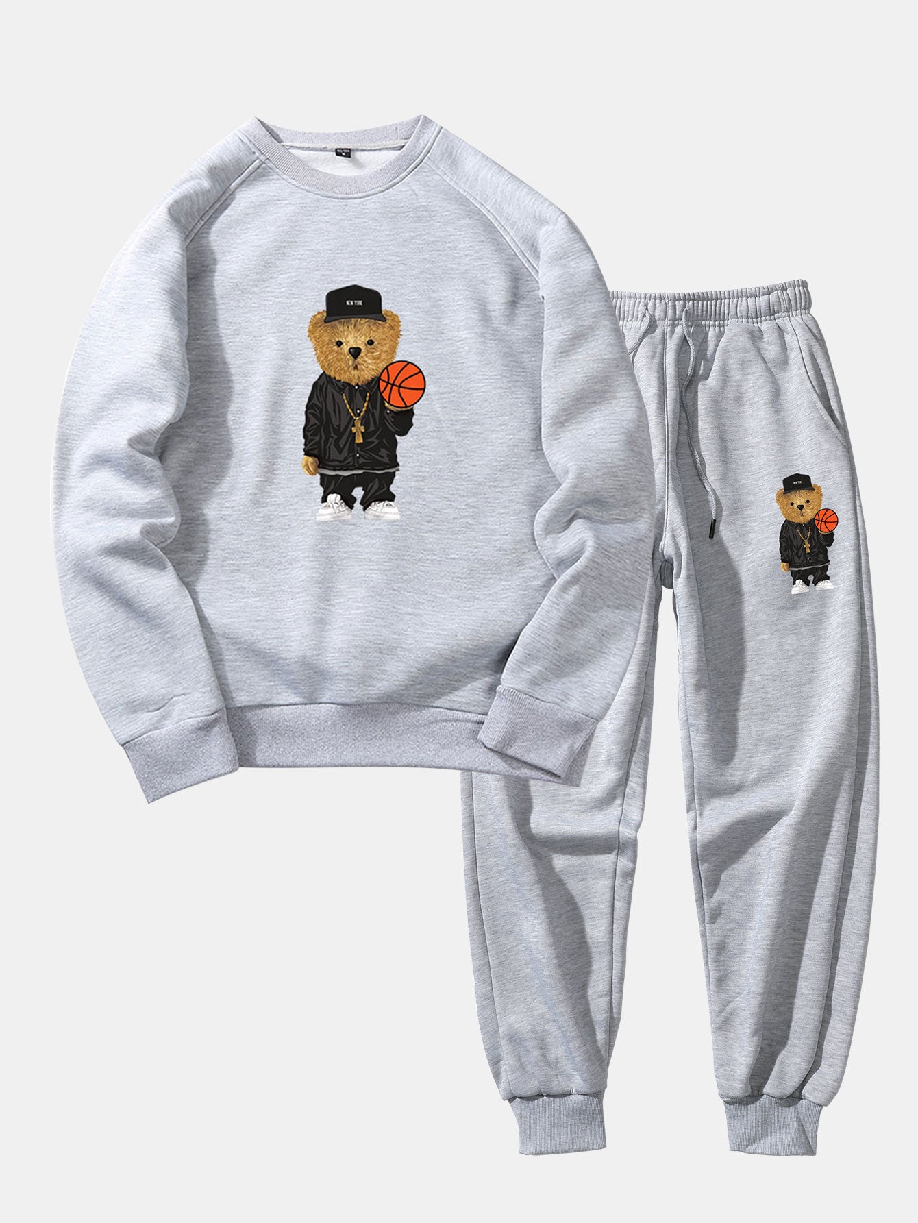 Basketball Bear Print Sweatshirt & Jogger Pants-Mitchell Shoes